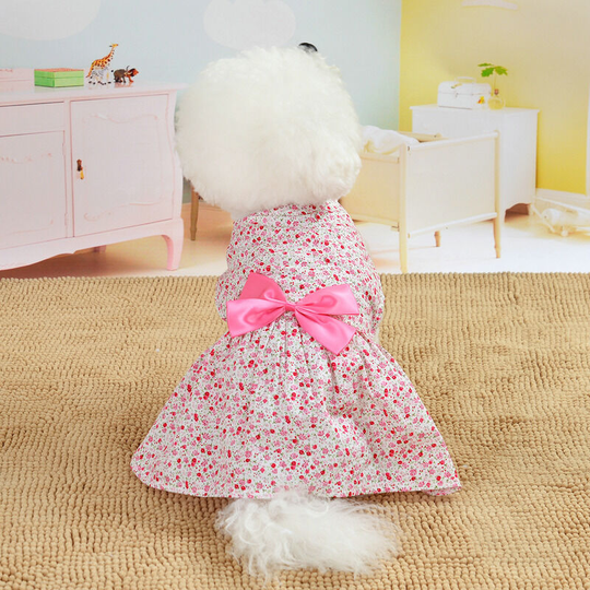 Spring and summer new dress bow knot floral dog breathable cute princess dress m (chest 36', back 29' suitable for weight 4-6 pounds '), 21 pink)