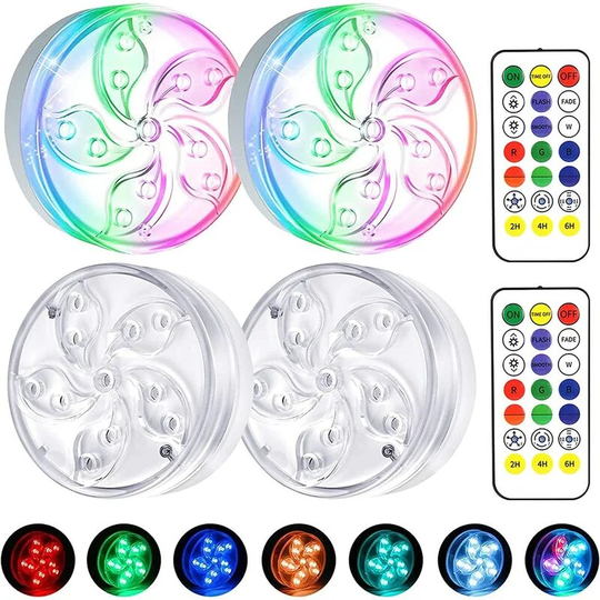 Aougo - Waterproof Submersible led Lights, aled light IP68 rgb led Lights with Suction Cup Magnets and rf Remote Control, Underwater led Lights for