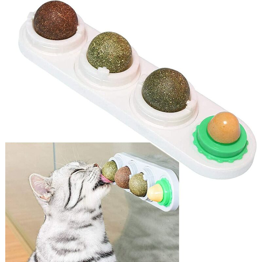 Catnip Toy for Cats, 4 Pack Natural Edible Rotatable Balls Kitty Toys Healthy Teeth Cleaning Catnip Balls, White