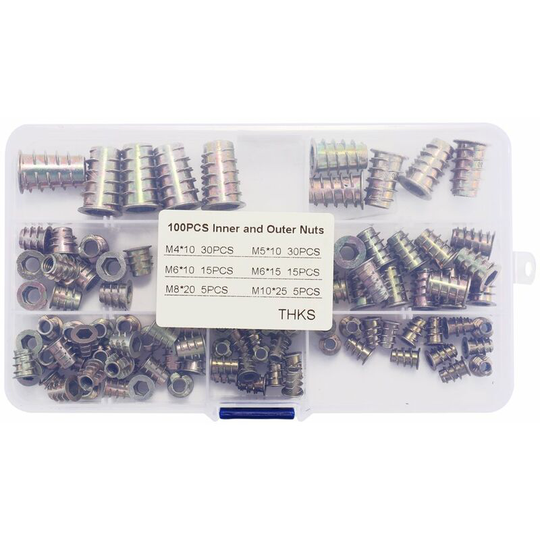 Lifcausal - Multifunctional 100PCS Inner And Outdoor Nuts Alloy Furniture Socket Tip Cap Screw Sockets Thread Insert Assorted Tool Kit For Wooden