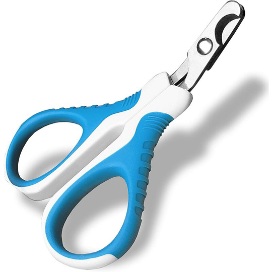 Professional pet nail clippers and trimmers - perfect for cats, puppies and any small pets. Sharp Angled Blade Pet Nail Trimmer Scissors - Blue and