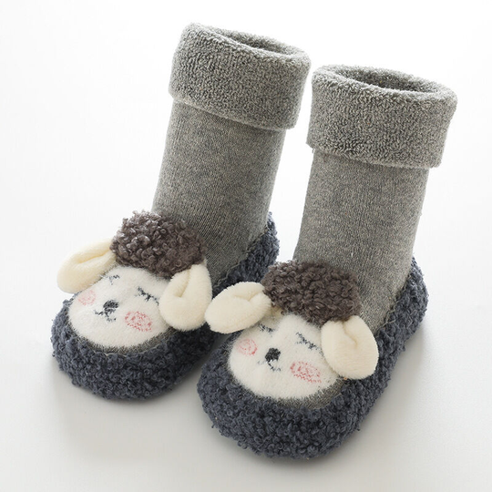 Baby floor socks Autumn and winter terry newborn toddler shoes and socks Cartoon anti-skid baby socks, gray