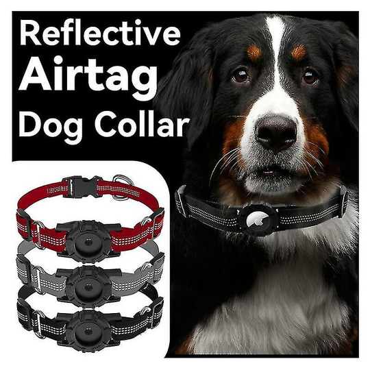 Reflective Airtag Dog Collar Padded Pet Collar black s