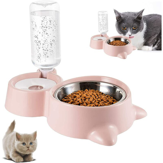 Double Pet Bowl,Automatic Pet Double Bowl Cat Bowl,Double Raised Cat Bowl for Kitten Puppy