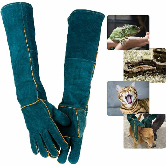 Echoo - Animal Handling Gloves, Safety Leather Work Gloves for Bathing, Grooming, Handling Dog, Cat, Bird, Snake, Lizard, Reptile - Protective Gloves