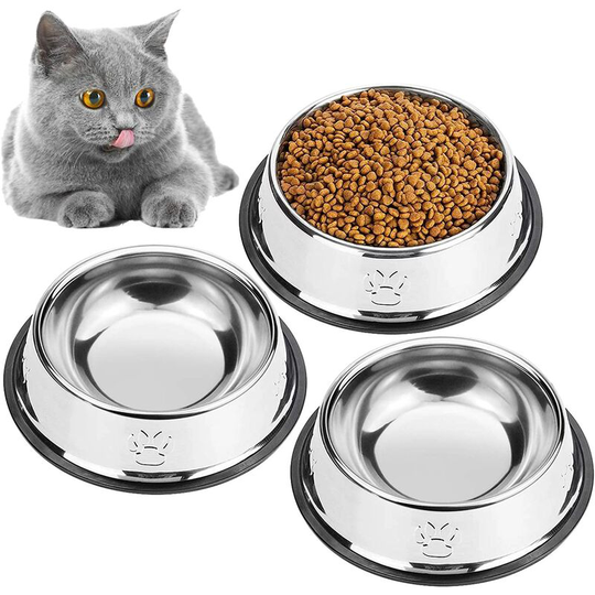 3PCS Cat Bowl, Stainless Steel Cat and Dog Bowls Bowl Pet Supplies (Bottom: 15.5cm. Bowl Mouth: 10.5cm)