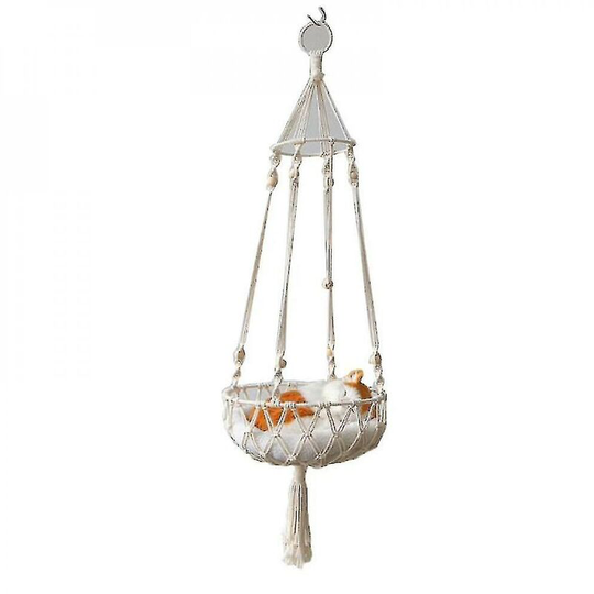 Macrame Cat Hammock Hanging Pet Bed Boho Swing Nest Woven Cat Basket Home Dcor1 Piecewhite