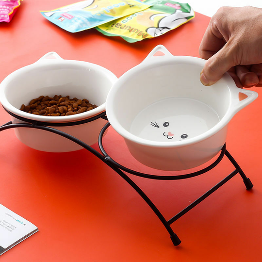 Raised Cat Bowls for Food and Water, Ceramic Pet Bowls for Cats or Small Dogs, Dishwasher Safe, Red