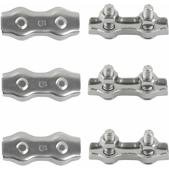 M5 Duplex Clips Cable Ties 304 Stainless Steel Duplex Line Clips for Wire Rope Clotheslines Hanging Sun Sails Fixed Patio 6pcs