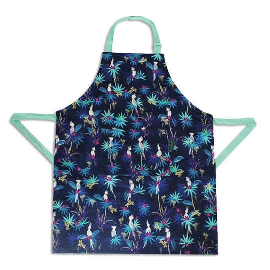 Cotton Apron Tahiti Cockatoo Design Blue