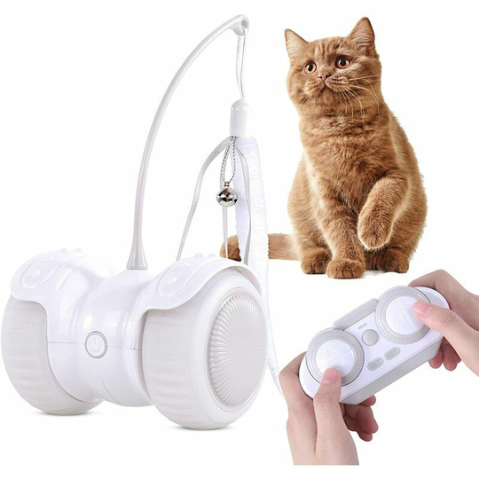 Robotic Interactive Cat Toy, 360 Degree Automatic Rotating Ball with usb Charger, Build-in Spinning Led Light, Cat Feather Toy, Bells, Large Capacity