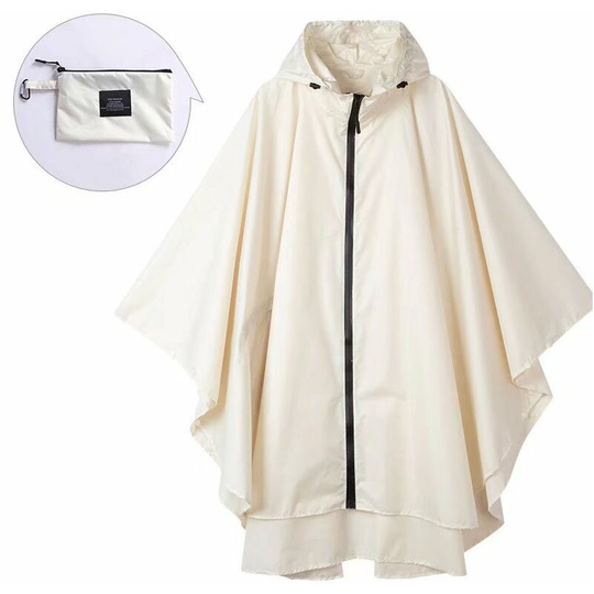 Litzee - Rain Poncho Jacket Coat For Adults Hooded Waterproof With Zipper Outdoor (Beige)(Size:XL)