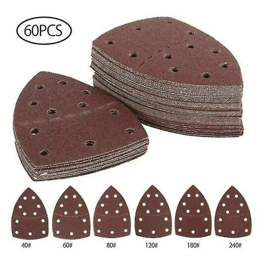 60pcs Triangle Sanding Sheets Triangular Sanding Paper Mouse Delta, 105 x 152 Mm, Grit P40/60/80/120/180/240 Thsinde