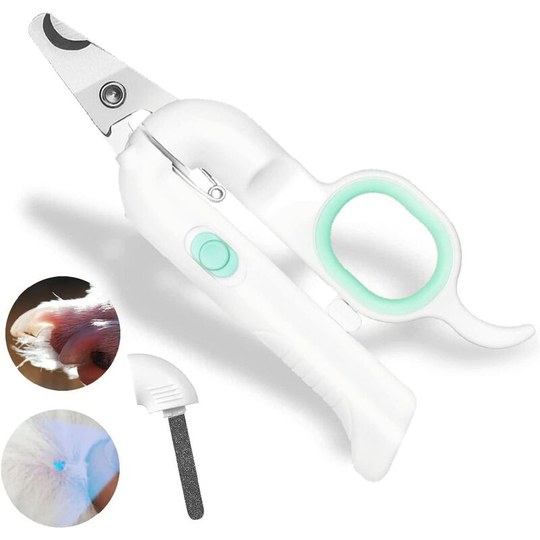 Heguyey - Dog cat nail clippers claw clippers with nail file | with led light & -uv- light | Professional stainless steel cat scratcher | Suitable