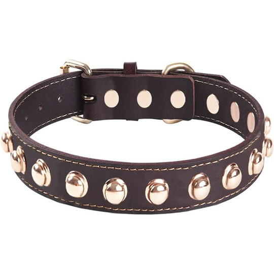 Genuine Leather Studded Dog Collar Adjustable Pet Collars Ideal for Small Medium Large and Extra Large Breed Dogs(Brown) (s)