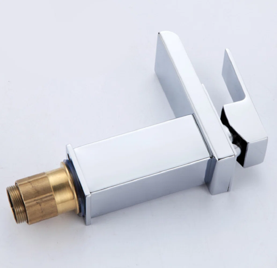 Modern Bathroom Waterfall Mono Basin Sink Mixer Tap Square Single Lever Chrome