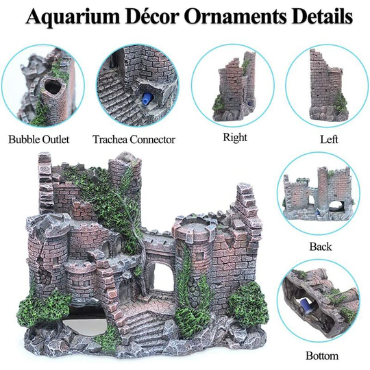 Bearsu - Aquarium Decorations Castle and Robot Dog Fish Tank Decor for Betta Toys Small and Medium Resin Fish Accessories Hideouts Cave Hide House