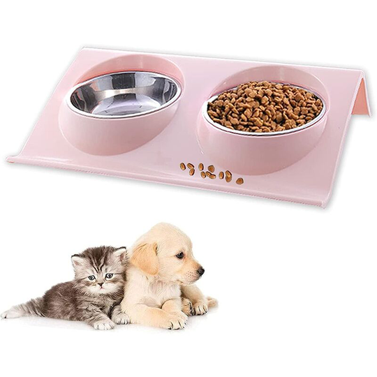 Pet Bowl Set,Dog Pet Feeder , Double Food Bowl 15° Tilt Double Raised Cat Bowl for Small Dog and Cat Food Bowl