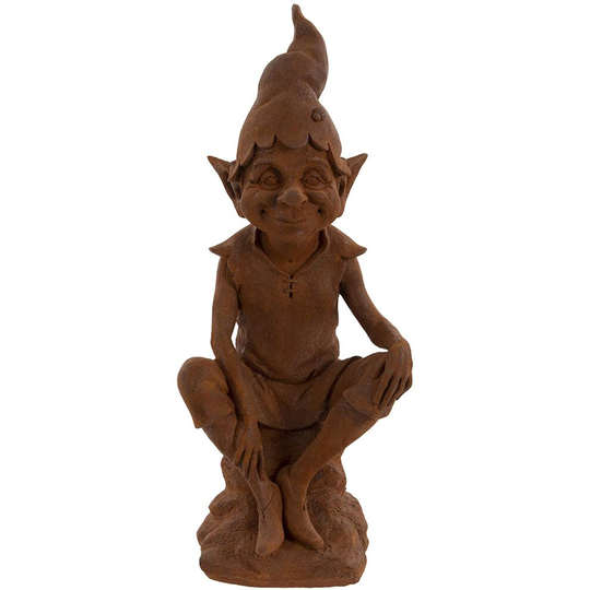 Pixie Perching on a stone garden ornament statue - made from Cold Cast Iron