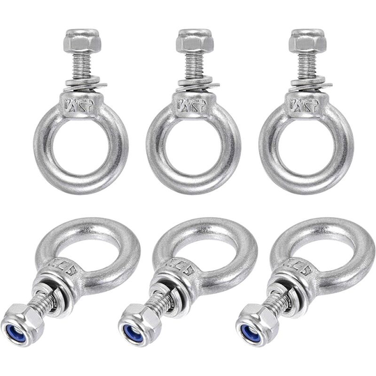 Lifting Eye Bolt M10 x 11mm Male Thread with Hex Screw Nut Gasket Flat Washer for Hanging, 304 Stainless Steel, 6 Sets