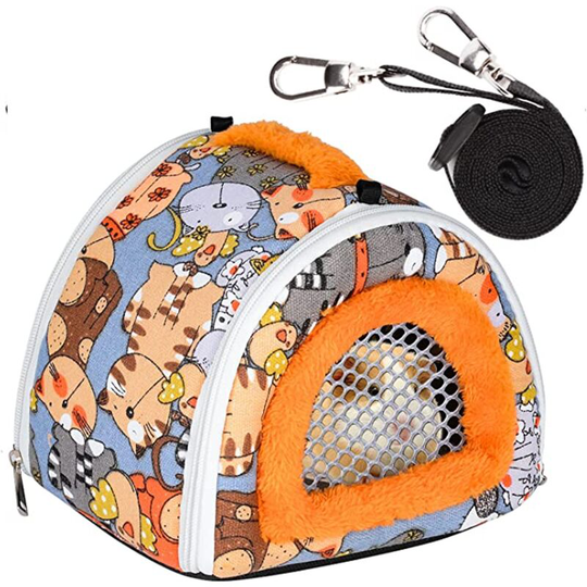 Perle Rare - Hamster Beds, Portable Small Animal Hideaway Bed with Detachable Strap, Breathable Double Sided Zipper Entry Travel Bag, Warm Pet Beds