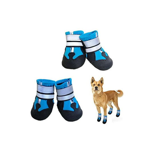 Perle Rare - Dog Boots Anti-Slip Dog Paw Protector, Set of 4 Waterproof Dog Shoes with Adjustable Reflective Leash, Anti-Slip Sole for Small to