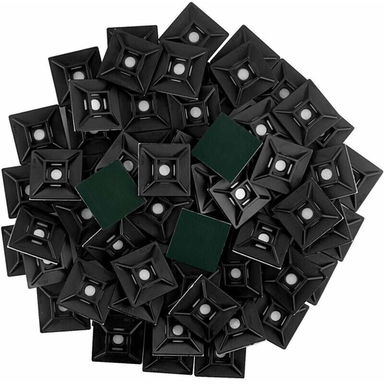 100Pcs Adhesive Cable Tie Bases,28mmx28mm,Self Adhesive Cable Ties,Black Adhesive Self Adhesive Holders Cable Tie Base
