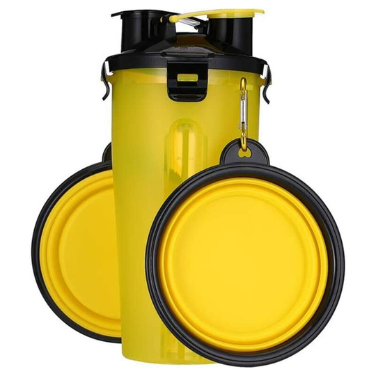 Litzee - Portable Dog Water Bottle,with 2 Foldable Bowls,2 in 1 Water Bottle and Food for Dogs,Cats,Pets,Travel Bottle for