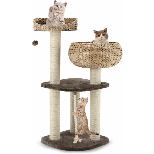 Cat Tree Tower Indoor Cat Activity Tree w/ Cozy Perches Hand Crafted Basket Beds