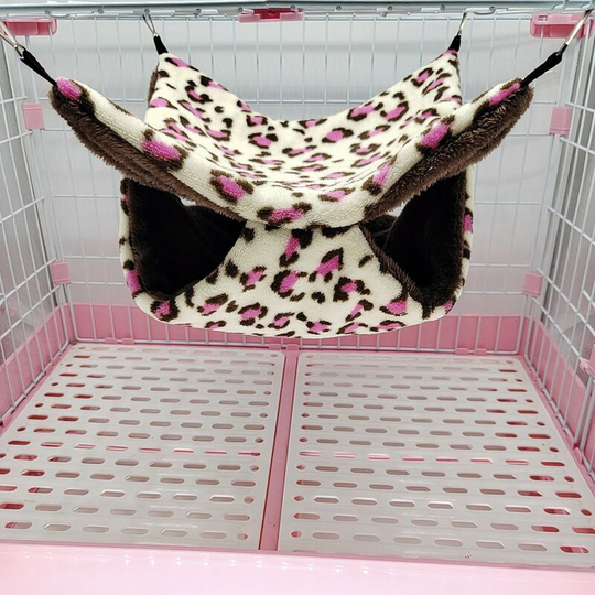 Perle Rare - Rat Hammock Hanging Bed Guinea Pig with 3 Layers for Ferret Chinchilla Hamster Rodent for Playing and Sleeping, Leopard & Beige