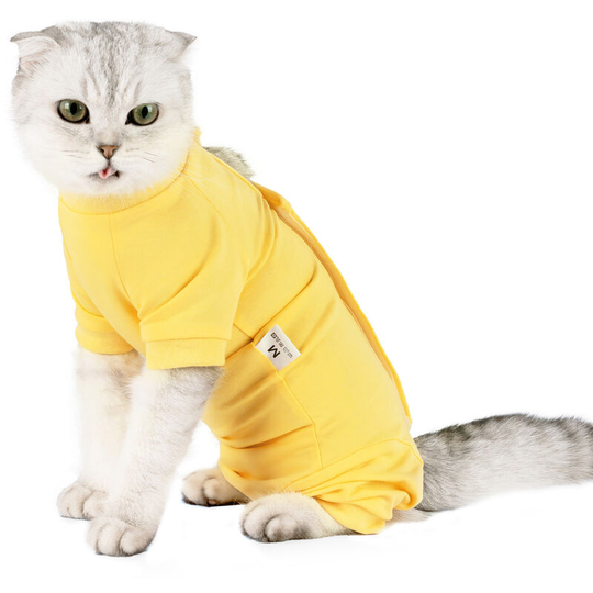 Cat Recovery Suit for Abdominal Wounds Skin Diseases After Surgery Pets Vest, Yellow&X-Small - Yellow&X-Small