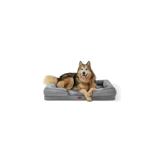 Bedsure Dog Sofa Bed Extra Large - Washable Orthopedic Dog Beds and Couch with Removable Flannel Zipper Cover,Grey,106x80x18cm
