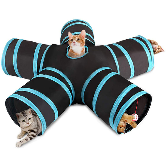 Cat Tunnel Toy 5 Way, Collapsible Pet Play Tunnel Tube with Storage Bag for Cats, Puppy, Rabbits, Guinea Pig, Indoor and Outdoor Use