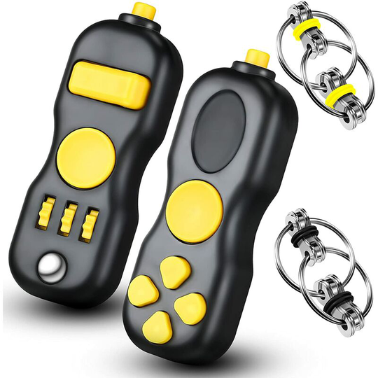Briday - 4 Pieces Fidget Toy Fidget Pad Handheld Fidget Game Pad Set Including 2 Pieces Fidget Pad Cube and 2 Pieces Key Flippy Chain for Stress and