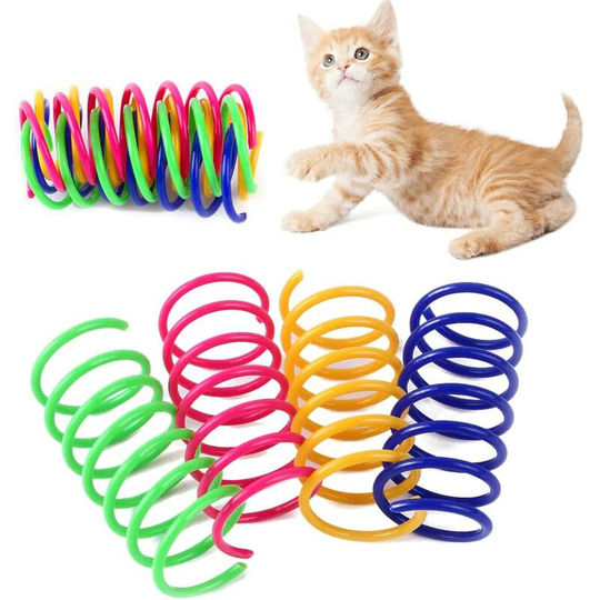 Cat Spring Toy,Colorful Spring Cat Toy,Interactive Cat Toy,Colorful Cat Spring Toy,Flexible and Transformable Jumping Toy, Chew Toys for Cat-4PCS