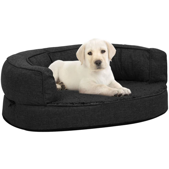 Ergonomic Dog Bed Mattress 60x42 cm Linen Look Fleece Black