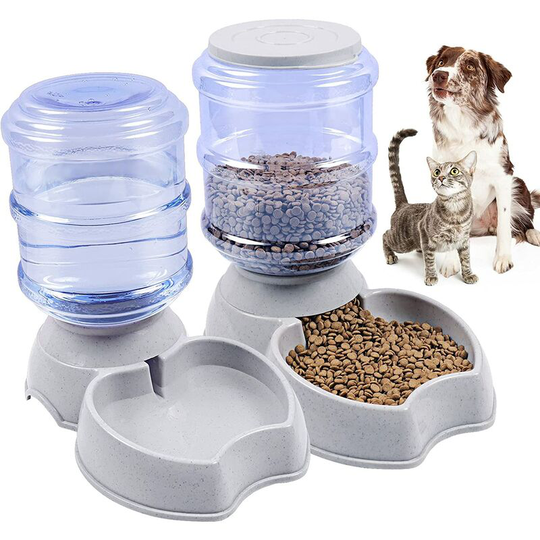 3.8L Automatic Food and Water Dispenser, Large Capacity Pet Feeder for Dogs/Cats/Kiss, Pet Bowl Accessories (Gray)