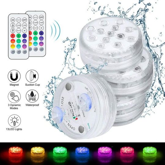 Bearsu - 4pcs led Submersible Lights, Swimming Pool Lighting Swimming Pool Lamps IP68 Waterproof 16 rgb Colors Changeable with Suction Cups Lamps for