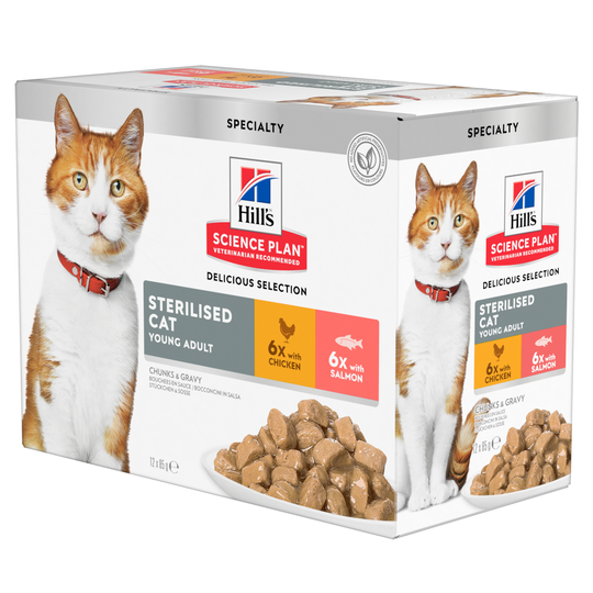 Hill's Science Plan Sterilised Cat Young Adult Chicken - Complementary: 12x85g Young Adult Sterilised Chicken & Salmon Wet