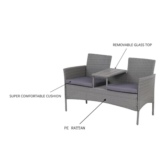 EVRE Lisbon Rattan 2 Seater Companion Partner Bench Garden Furniture Set Patio Conservatory for Terrace Balcony Garden Outdoor Indoor