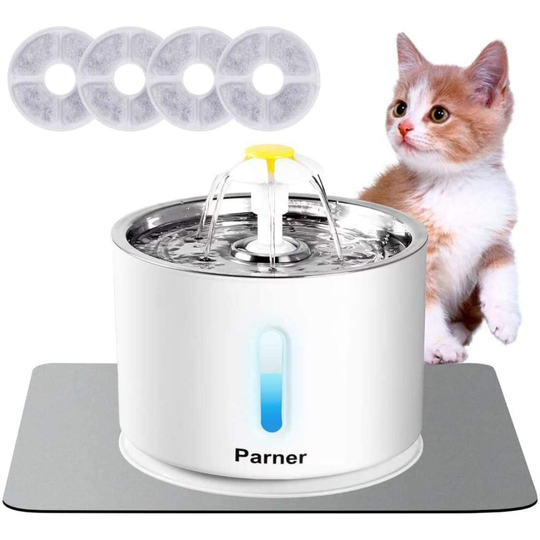 Cat Drinking Fountain, Water Dispenser for Cats with Water Level Window, Cat Water Fountain Stainless Steel with 4 Pieces Hygiene Filter & 1 Silicone