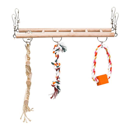 Kartokner - Hanging Bridge, 30Ă—25Ă—9cm, Mice, Hamsters Set for Walking Birds, Swing, Ladder, Wooden Perches, Sepak Takraw, Bells, Decoration of Small