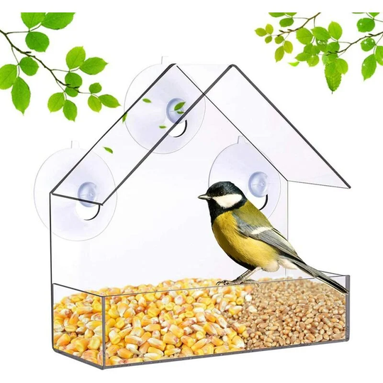 Aougo - Window Bird Feeder with Strong Suction Cups Plastic Wild Bird Feeder Clear Bird Seed Feeders for Outdoor Garden