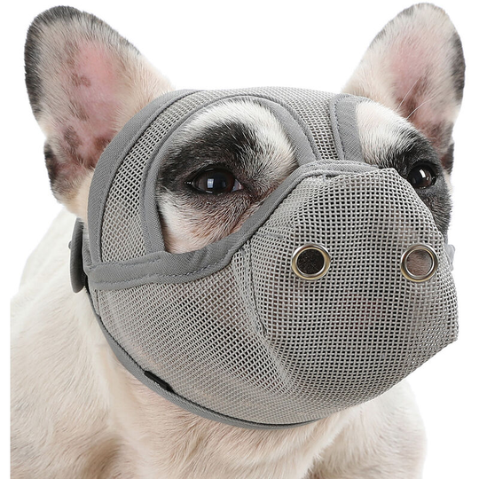 Dog Muzzle Breathable Mesh for Short Snout Dogs Prevent Biting Barking,Grey,Small - Grey,Small