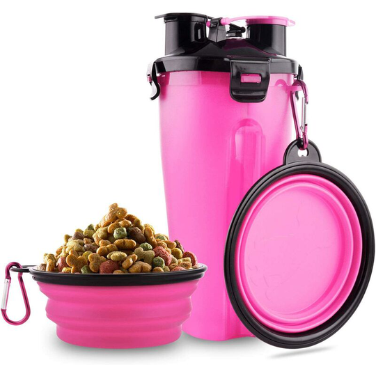 Perle Raregb - Bottle of water for dog with 2 laptop folding bows 2 in 1 bottle of water and food for dog cat animals, travel bottle for walking,