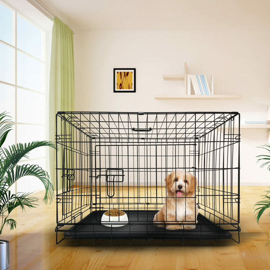 Dog Cage Puppy Pet Crate Carrier 20inch with Removable Tray Foldable for Home Travel Metal Kennel Heavy Duty