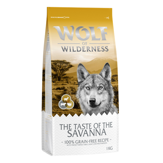 3 x 1kg Wolf of Wilderness Dry Dog Food - 2 + 1 Free!* - Adult "The Taste of the Savanna" Beef & Goat (3 x 1kg)