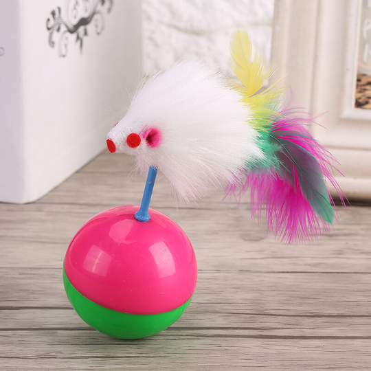 Pet Cat Kitten Teasing Toy Teaser Colorful Feather Ball Funny Interactive Toy Play Game