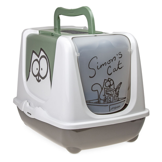 Simon's Cat Hooded Filter Litter Tray - Grey/green/white