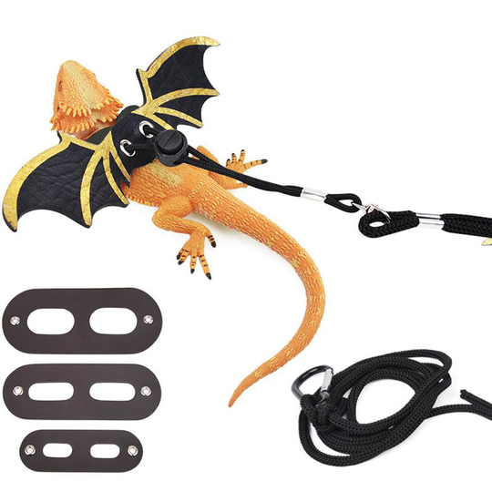 Pet Harnesses, 3 Leather Hammocks with Bearded Lizard Harness for Outdoor Adjustable Harness for Small Pets Lizard Reptiles - Black + Gold